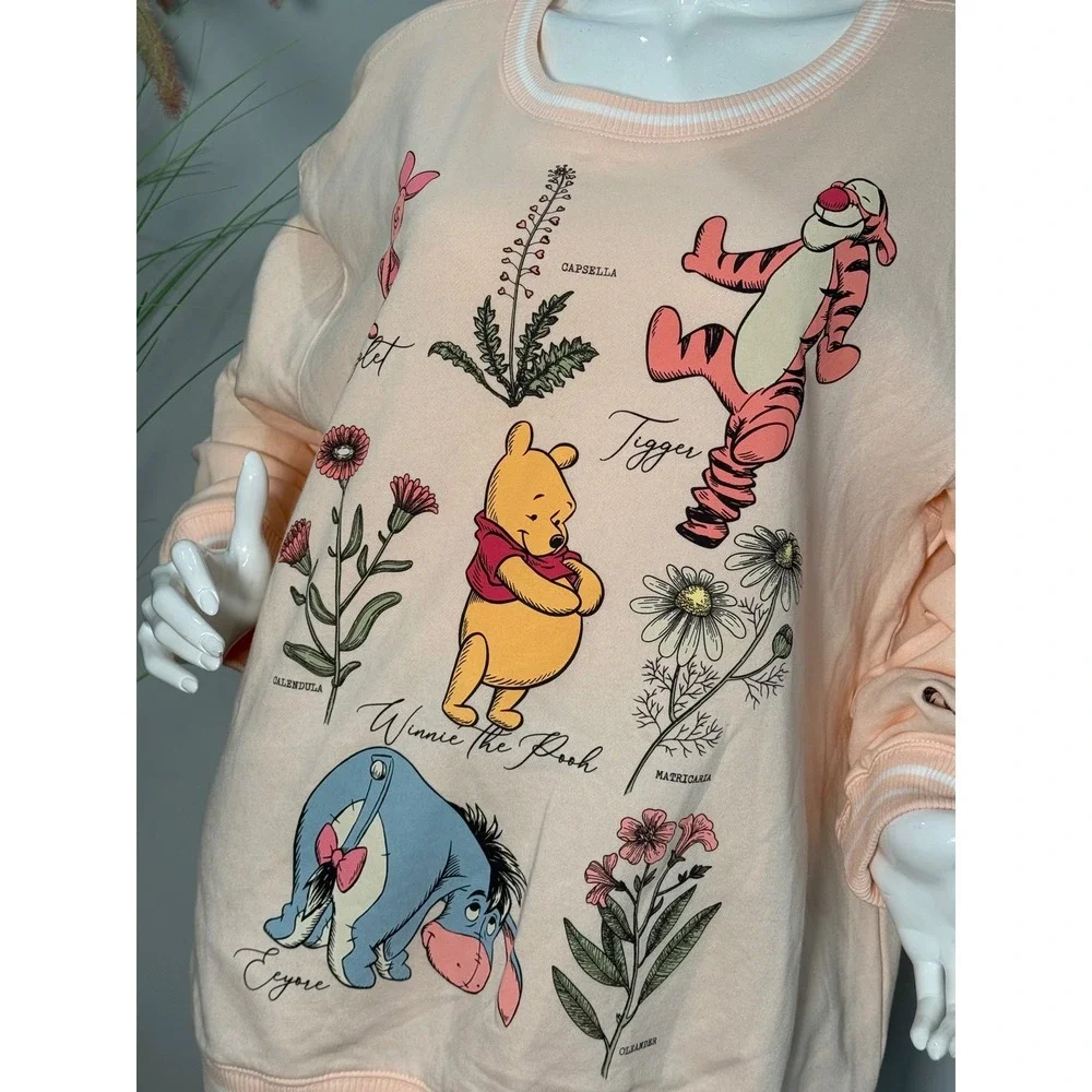 Disney Winnie the Pooh Botanical‎ Sweatshirt Peach Fleece Pullover 2X NEW - Picture 7 of 13